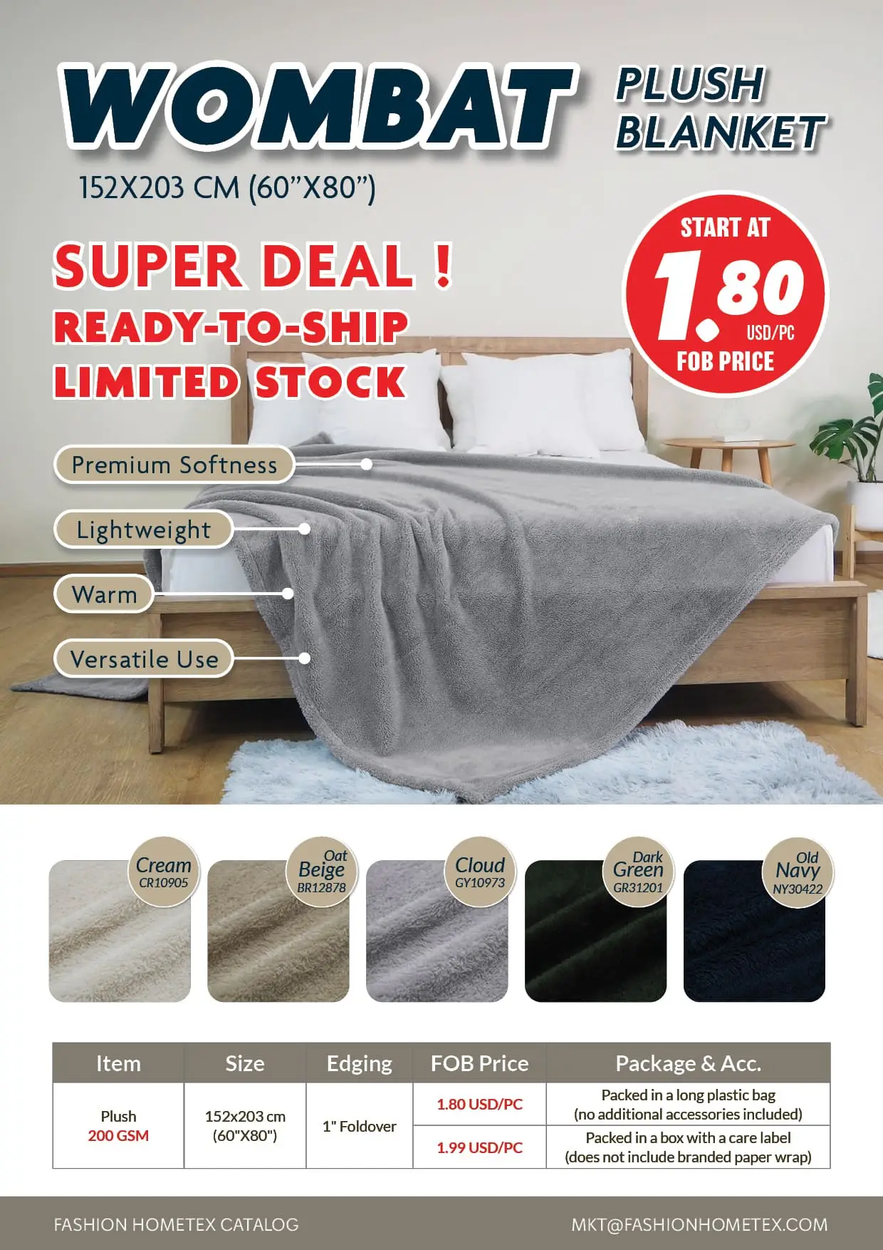 Super Deal In-stock Ready-to-ship Wombat Plush Blanket 60x80 Inches